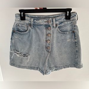 American Eagle Denim Ripped Distressed Jean Mom Comfort Strech Band Skort